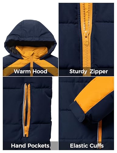ZSHOW Boys' Puffer Jacket Soft Fleece Lined Winter Coat Outerwear Jacket - color: Navy & Yellow, size: 14-16