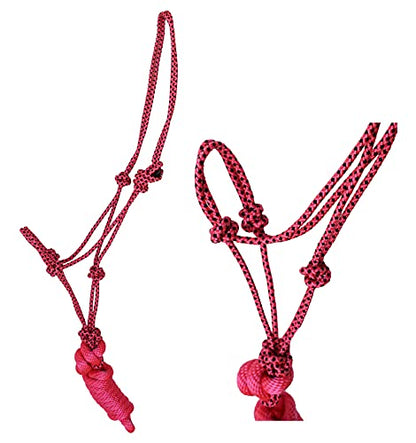 CHALLENGER Nylon Horse Braided Rope Noseband Halter w/Lead Rope 606EA02 - color: Pink/Black