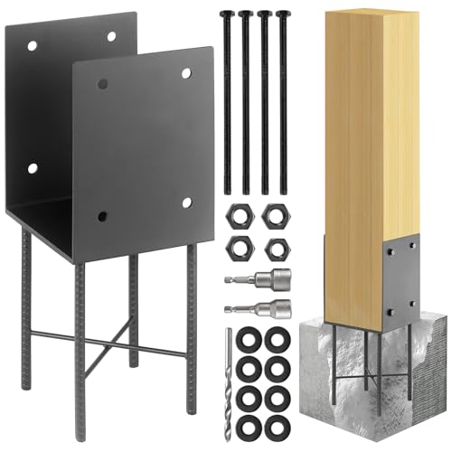 2 Pack Heavy Duty Stainless Steels U-Shape 8"x8"(Actually 7.5"x7.5") Wet Concrete Fence Post Holder, Psot Base, for Fence, Deck Railing, Pergola Wood Post Bracket Anchor (Dark Grey) - size: 8"x8"(Actual 7.5"x7.5")