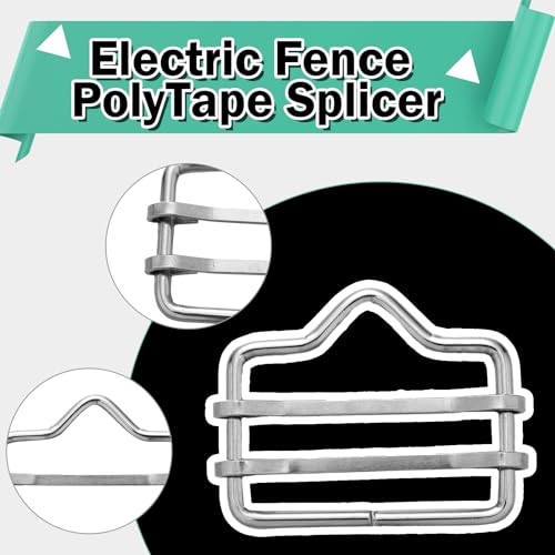 Tandefio 24 Pieces 1.6 Inches Electric Fence Poly Tape Splicer Polytape Buckle Stainless Steel Electric Fence Connectors for Outdoor Electric Fence, Silver