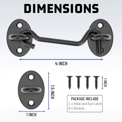 4" Hook and Eye Latch 1 Pack, Privacy Eye Hook Latch, Door Hook Lock, 1Pack | for Indoor Outdoor Slide/Barn/Shed/Door, Window, Fences Cabinet, Barn Door Latch - size: 4 Inch
