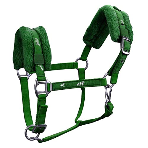 Fleece Padded Adjustable Nylon Horse Halters (Large Pony (500-800 lbs), Hunter Green)