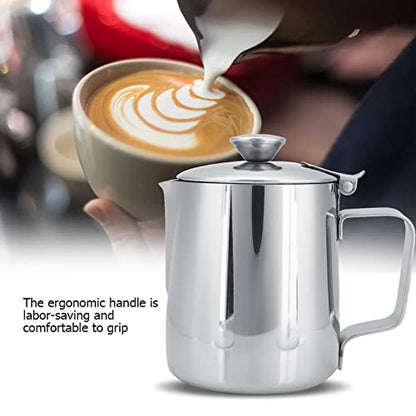 Milk Frothing Pitcher Stainless Steel Coffee Milk Frother Cup Mug Foam Making Jug with Lid for Making Espresso Cappuccino Latte Hot Chocolate (350ml) - size: 350ml