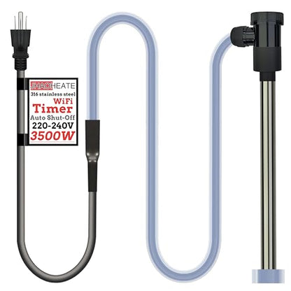 Immersion Water Heater 3500W 240V Portable Hot Tub & Pool Submersible Electric Water Heater with Temp Control & WiFi Timer for Hot Tub, Bathtub, Baptistry, Inflatable Pool, Baptismal Pool