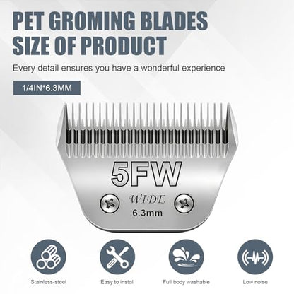 BILLAR® 5FW Dog Grooming Wide Blade,Detachable Pet Dog Grooming Blades,Compatible with Andis,Oster A5,Wahl km10 Clippers.Cutting Length 1/4 in(6.3mm) - size: 5FW