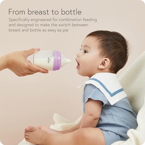 BuubiBottle Max Slow Flow Bottle for Newborn Babies by Quark - with Anti-Colic RealFeel Nipple to Simulate Breastfeeding - BPA-Free, PVC-Free, Toxin-Free - 8 Oz Bottle with Lid, 2 Pack - Purple - color: Purple