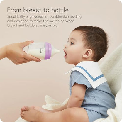 BuubiBottle Max Slow Flow Bottle for Newborn Babies by Quark - with Anti-Colic RealFeel Nipple to Simulate Breastfeeding - BPA-Free, PVC-Free, Toxin-Free - 8 Oz Bottle with Lid, 2 Pack - Purple - color: Purple