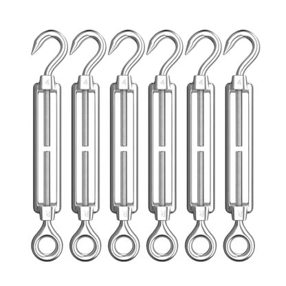 AUTMATCH M4 Hook & Eye Turnbuckle - 304 Stainless Steel Wire Rope Tensioner | Adjustable Turnbuckle for Cable Railing, Fence & Shade Sail Hardware, Wire Rope Tension Kit, 6-Pack, Silver - color: Silver Tone - Hook & Eye, size: M4