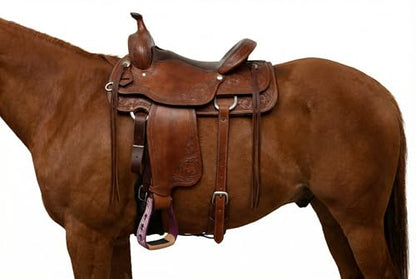 CHALLENGER Western Show Horse Saddle Stirrups Aluminum Leather Tread Cross Engraved 5145v - color: Purple with genuine Leather Tread