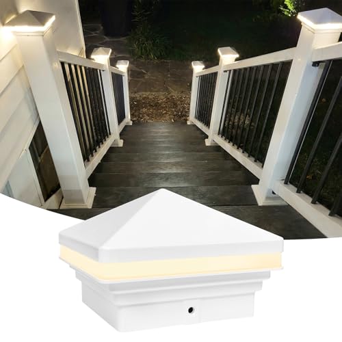 GKOLED Low Voltage Pyramid Post Cap Light, Post Caps for 4"x4" and 3.5"x3.5" Wood or Vinyl Posts, for Deck Fence, 3W 12V AC/DC 3000K, IP65 Waterproof for Outdoor, White - color: Pyramid Top-Glossy white, size: 1 Pack-3000K