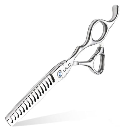ULG Hair Thinning Scissors 6.7” Shark Series 100% Japanese Stainless Steel, Offset Handle, 16-Tooth Fishbone Chunker 45% Hair Removal, Professional Barber Layering Shears for Salon & Home Hair Styling - color: Blue01
