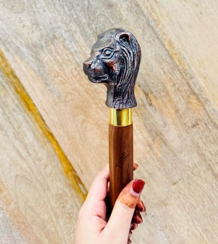 Handmade Solid Brass Head Handle Vintage Style Antique Wooden Walking Stick Cane Gift (3 Fold Wooden Walking Cane) - style: Lion handle stick