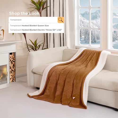 Templewet Heated Blanket Throw 50" x 60",Soft Electric Blanket,Brown | Timer Settings,Auto Off,Soft Sherpa Heated Throw Blanket,Machine Washable,Fast Heating for Sofa Bed Office Use,Gifts for Mom - color: Cocoa Brown