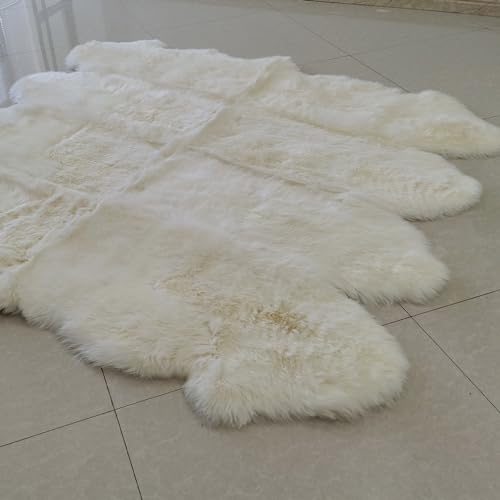 Champlus Genuine Australian Merino Sheepskin Rug, 6.5x7 ft Sheep Skin Rug, Lambskin Area Rug, 8-Pelt, White - size: 6'6" x 7' (Oblong)