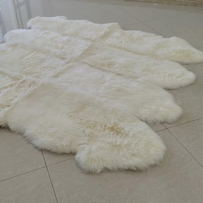 Champlus Genuine Australian Merino Sheepskin Rug, 6.5x7 ft Sheep Skin Rug, Lambskin Area Rug, 8-Pelt, White - size: 6'6" x 7' (Oblong)