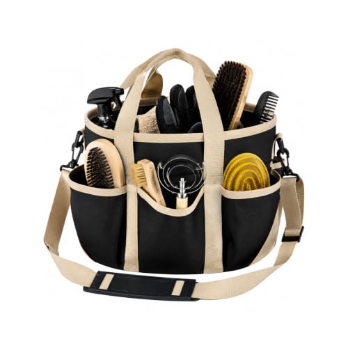 Horse Grooming Tote Bag, 600D Oxford Equestrian Organizer with Strap - color: Black