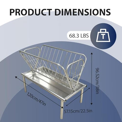 Commercial-Grade Hay Feeder, 2-in-1 Goat Hay Feeder with Deep Feed Pan, Heavy-Duty Galvanized Steel Hay Rack, Weather-Resistant & Scratch-Resistant Horse Hay Feeder for Large Livestock Herds