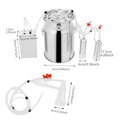 Cow Milking Machine, 2in1 Electric Automatic Cow Milker with Adjustable Vacuum Pump, 10L Milk Container, 2 Teat Cups, Goat Vacuum Pulsation Milker - size: 10 L