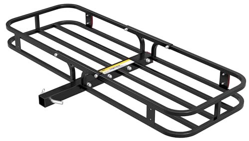 MaxxHaul 70107 53" x 19-1/2" Hitch Cargo Carrier - Trailer Mount Steel With High Side Rails For RV's, Trucks, SUV's, Vans, Cars 2" Receiver 500-lb Load Capacity , Black