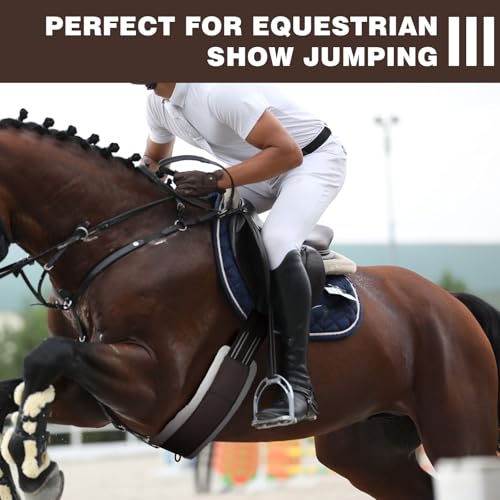 Brown English Girth for Horses Sizes 44-52 Inch Fleece Padded Dressage Girth for English Saddle, Horse Competitions Riding, Double Elastic and Stainless Steel Buckles - size: 46 Inch