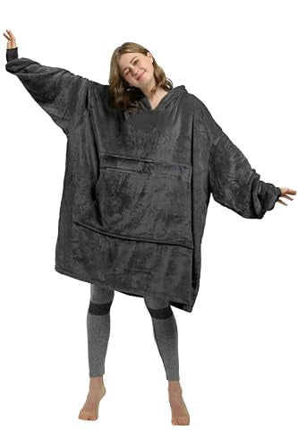 Catalonia Oversized Blanket Hoodie, Wearable Fleece Blanket Sweatshirt - color: Black / Fleece