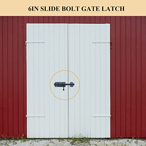 6in Slide Bolt Gate Latch 304 Stainless Steel Barrel Bolt Latch Heavy Duty Door Security Lock Thickened Door Latches Hardware with Mounting Screws for Barn Fence Shed Basement - color: 6in Black
