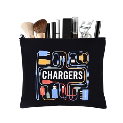 ShiQiao Spl Chargers Makeup Bag Organizer Zipper Pouch Chargers Storage Cosmetic Bag for Daughter Son Birthday Christmas Gifts for Friend Travel Toiletry Bag Accessories Organizer Makeup Pouch - style: Black Charger