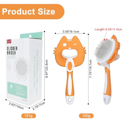 HOP Orange Self Cleaning Slicker Brush for Dogs&Cats for Shedding 17mm | Bead-Tipped Stainless Steel Pins,ABS+TPR Handle,Dog Brush for Shedding,Gentle&Non-Sensitive,Remove Loose Hair Tangles