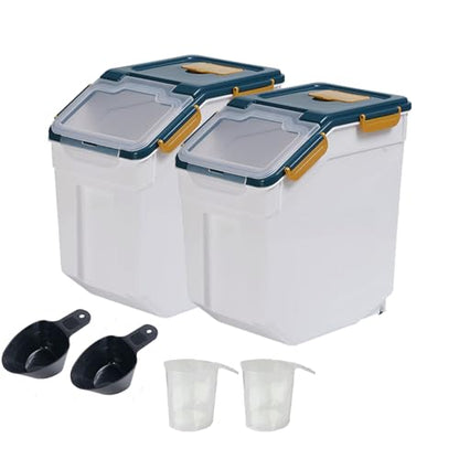 Large Flour Storage Container Bin 25lb, 2Pack Airtight Rice Storage Containers with Wheels Seal Locking Lid, BPA Free with Measuring Cup&Scoop for Flour, Rice, Grain(Blue) - color: Blue