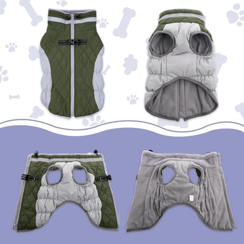 Lelepet Dog Coat Warm Dog Winter Coat Waterproof Dogs Jacket with Harness - color: Army Green, size: X-Small