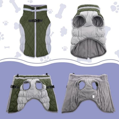 Lelepet Dog Coat Warm Dog Winter Coat Waterproof Dogs Jacket with Harness - color: Army Green, size: X-Small