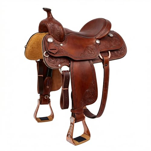Horse Western 5" Wide Barrel Racer Engraved Aluminum Show Stirrups 51244 - color: Bronze