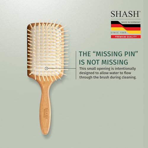 Made in Germany - SHASH Large Paddle Hair Brush, Thick And Curly Hair - Detangler With Long Pins & Rubber Cushion - Helps Detangle Knots, Eliminate Frizz, Reduce Pulling & Snagging - size: Large