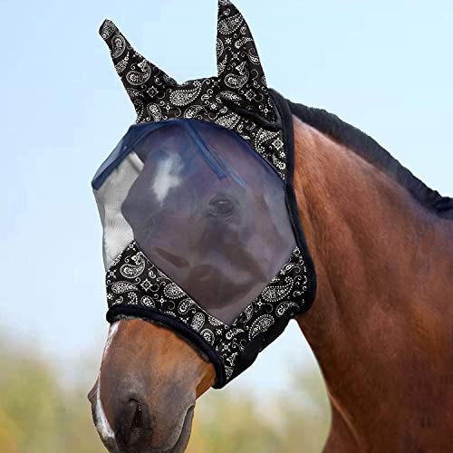 Harrison Howard LumiVista Horse Fly Mask Standard with Ears UV Protection for Horse Paisley Wave M Cob - color: Paisley Wave, size: Cob (Medium)