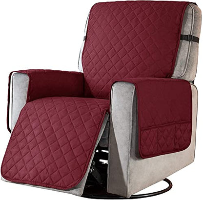 Louis Donne Reversible Quilted Recliner Slipcover Water Resistant Furniture Protector for Recliner Armchair Sofa Cover Anti Slip Chair Cover with Side Pockets for Living Room Home Decor Warm Red
