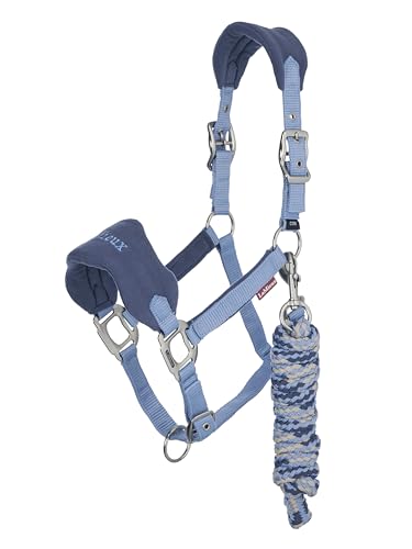 LeMieux Vogue Fleece Headcollar - Halter & Leadrope - Extra Padding, Adjustable at Curb and Poll Strap - color: Powder Blue