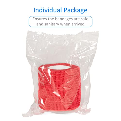 24Pcs Self Adherent Cohesive Bandages Wrap Self Adhesive 2 inch Red - color: Red, size: 24Pcs