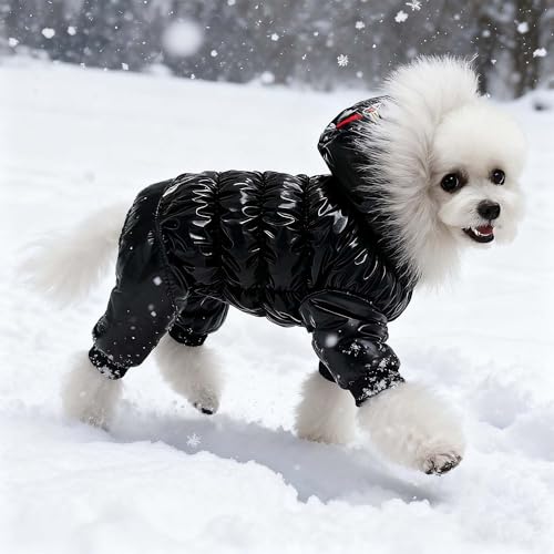 Dog Winter Warm Jacket Coat Pet Cat Hooded Jumpsuit Snowsuit,XL | Waterproof Dog Winter Parka Coat with Faux Fur Hood;Windproof 4-Legged Warm Puppy Cold Weather Clothes for Small Medium Dogs - size: XL(Back13.7inch|Weight9-12LBS)