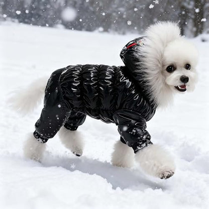 Dog Winter Warm Jacket Coat Pet Cat Hooded Jumpsuit Snowsuit,3XL | Waterproof Dog Winter Parka Coat with Faux Fur Hood;Windproof 4-Legged Warm Puppy Cold Weather Clothes for Small Medium Dogs - size: XXXL(Back17.7inch|Weight18-25LBS)