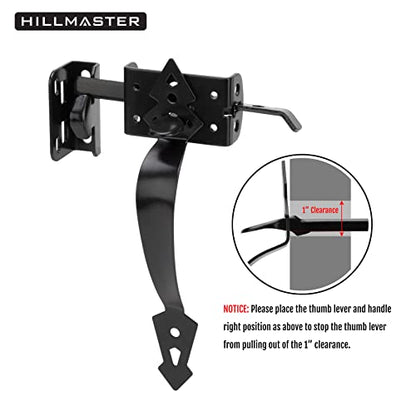 Thumb Gate Latch for Wooden Fence, Self Closing Gate Fence Latch with Decorative Handle, Heavy Duty Door Latch Gate Lock Hardware Kit for Outdoor Garden, Pool, Metal Gate, Vinyl Fence, Black Finish