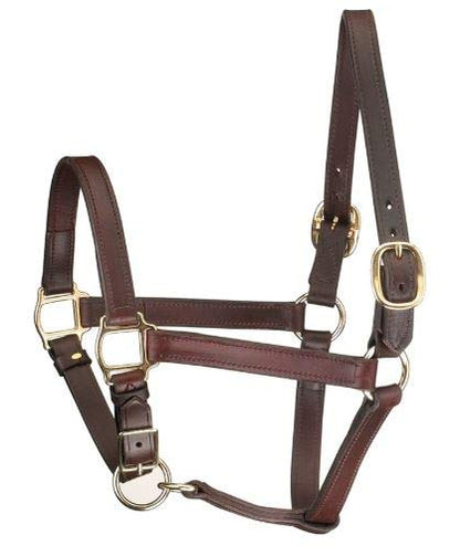 Tack Shack of Ocala Leather Mini or Suckling Foal Size Horse Halter | Brown Leather with Solid Brass Hardware | Adjustable Chin, Double Stitched, Double Buckle Crown.