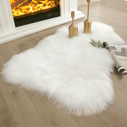 Ashler Faux Fur Rug, White, 2x3 Ft, Machine Washable - color: C-white, size: 2" x 3" (Oval)