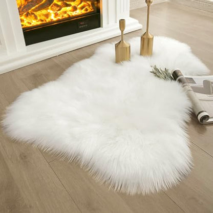 Ashler Faux Fur Rug, White, 2x3 Ft, Machine Washable - color: C-white, size: 2" x 3" (Oval)