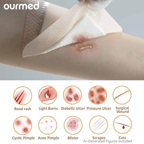 Ourmed Silicone Foam Dressings(6"x 6" - 10 Packs) with Tender Adhesive Border, Sterile Advanced Absorbent Bandage, Wound Care for Bed Sores, Pressure Ulcers, Foot Diabetic Ulcer - size: 6"x 6" (10 Packs)