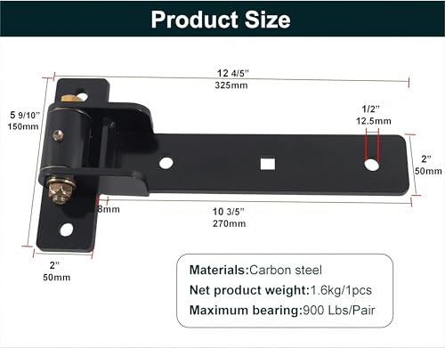 13" Heavy Duty Gate Hinges,900 Lbs Capacity,180° or 90° Smooth Open