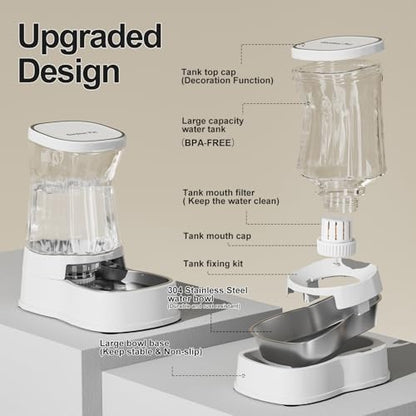 Automatic Dog Water Dispenser, Stainless Steel Bowls Feeder, 100% BPA-Free - color: White, size: 1 Gallon
