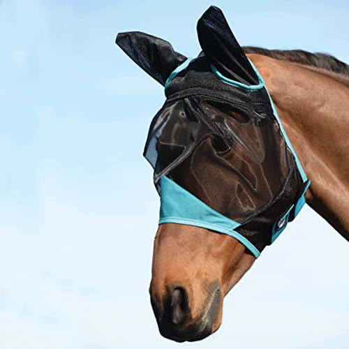 WeatherBeeta ComFiTec Fine Mesh Mask with Ears, Black/Turquoise, Cob - size: Cob