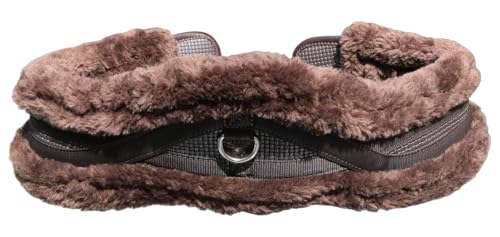 T TEKE Anatomic Luxury Plush Fleece Horse Girth - Contoured Pressure Relief English Girth with Dual-Side Heavy-Duty Elastic, Ultra-Soft Fleece Lining, Stainless Steel Solid-Roller Buckles & D-Ring - color: Dark Brown, size: 56"