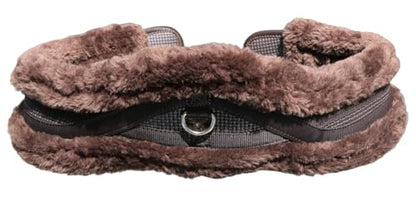T TEKE Anatomic Luxury Plush Fleece Horse Girth - Contoured Pressure Relief English Girth with Dual-Side Heavy-Duty Elastic, Ultra-Soft Fleece Lining, Stainless Steel Solid-Roller Buckles & D-Ring - color: Dark Brown, size: 46"