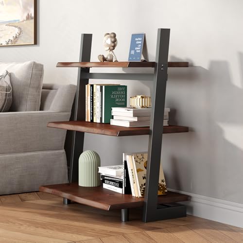 IBF 3-Tier Solid Wood Ladder Bookshelf with Natural Live Edge - size: 3-Tier